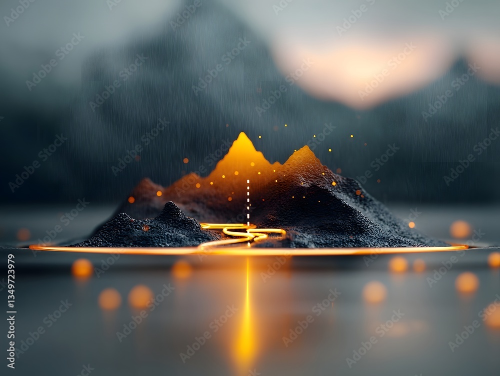 Poster fluid rainfall pattern data map on hypnotic topographic terrain with abstract visualization of weath