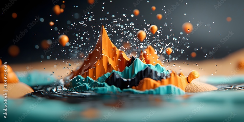 Poster fluid topographic terrain visualization with a mesmerizing rainfall pattern complex network of conto
