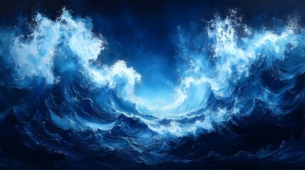 Dramatic Churning of Underwater Ocean Waves with Ethereal Light Rays in Deep Blue Depths