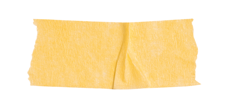 Blank crumpled yellow sticker dented paper note paper with transparent background, providing copy space for text or design elements