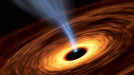 A colorful and detailed illustration of a black hole in space