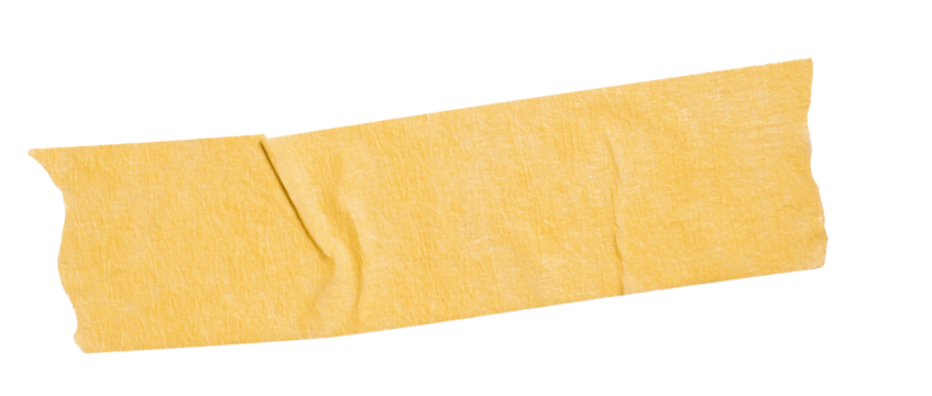 Yellow washi tapes isolated on white. Pieces of decorative tape for scrapbooks. Torn paper a cutout transparent background