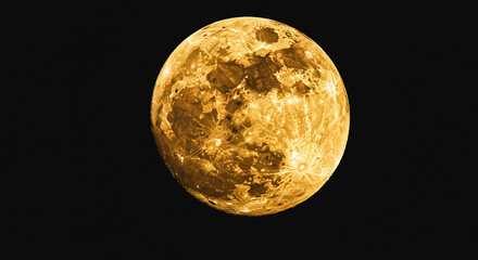 Golden Full Moon in Night Sky Celestial Orb Lunar Surface Detail