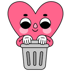 heart character trash can
