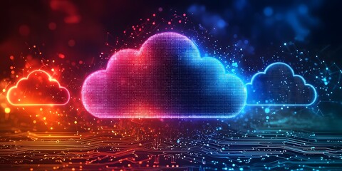 Obraz premium Futuristic Cloud Computing Technology Digital Background with Circuit Board Sync Media