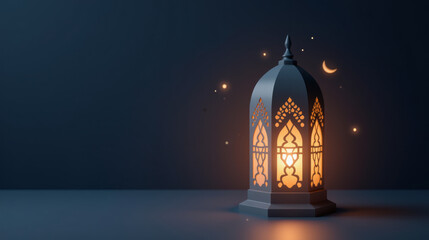 decorative lantern with intricate designs emits warm glow, creating serene atmosphere. background features subtle night sky with twinkling stars
