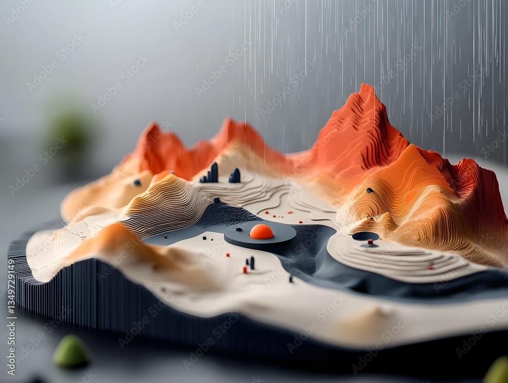Poster intricate fluid rainfall data map with clarity and generative algorithmic visualization showcasing a