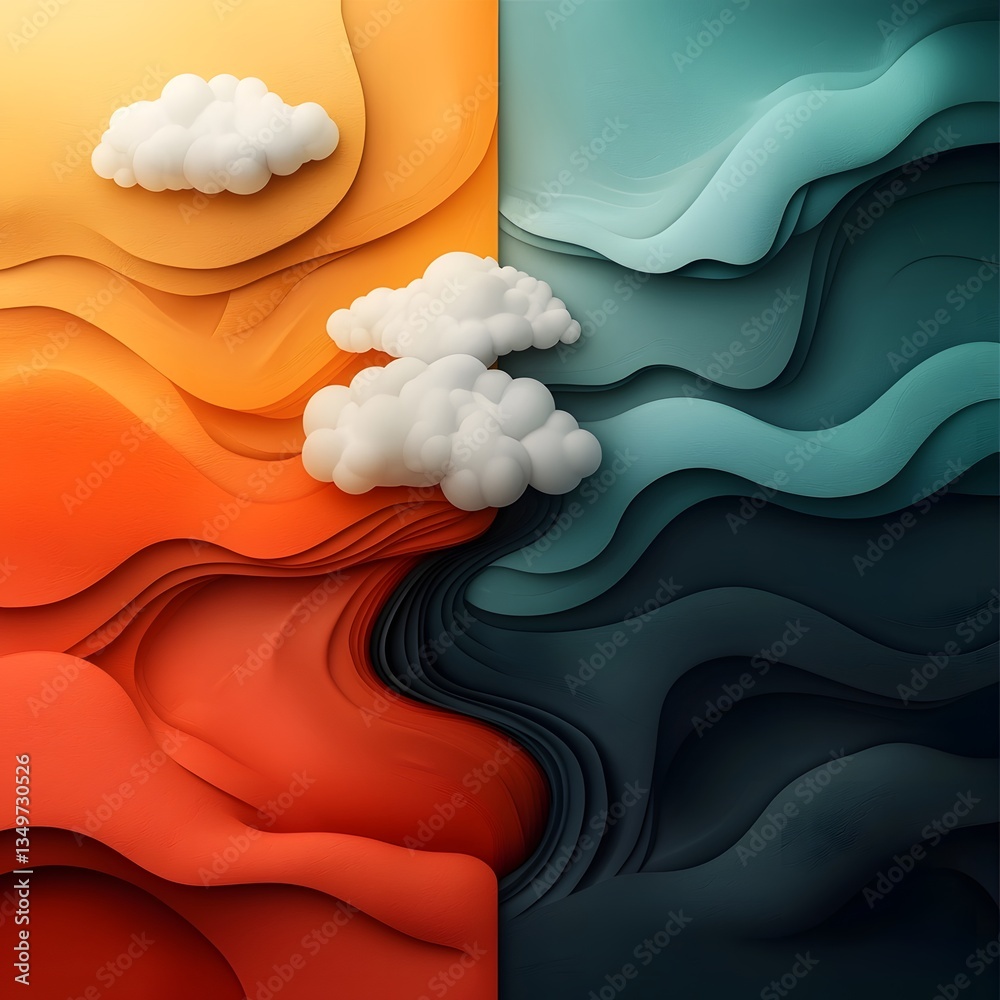 Poster mesmerizing abstract landscape depicting a hypnotic flowing topographic terrain with dynamic data vi