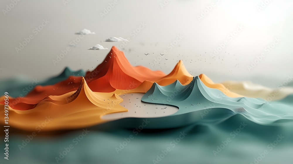 Poster mesmerizing abstract landscape visualizing the fluid dynamics and evolving topographic terrain with 