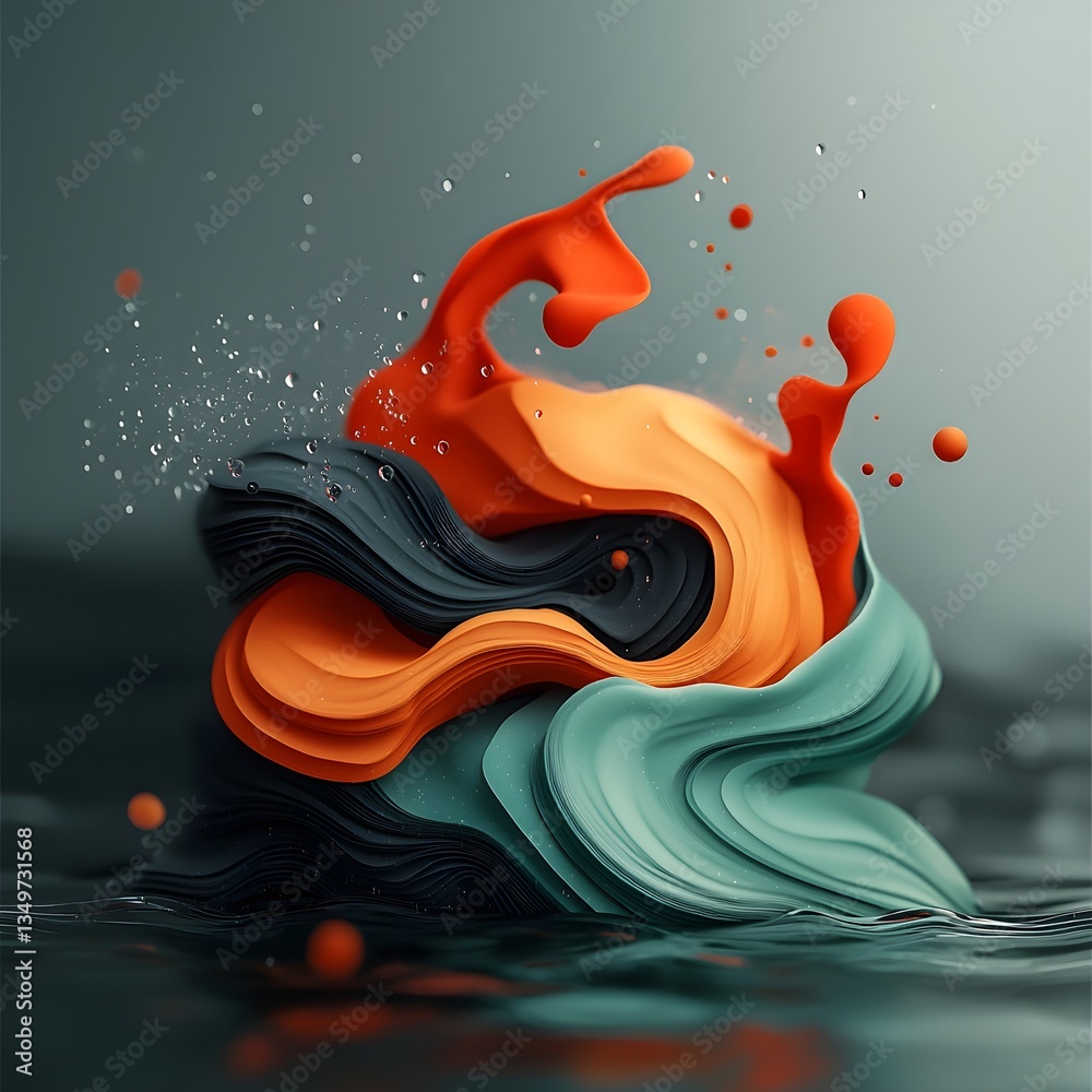 Poster mesmerizing fluid topographic landscape with dynamic weather patterns and glowing digital art in a c