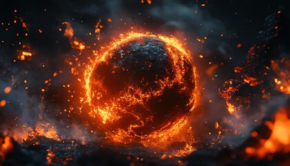 A symbolic digital artwork of Earth wrapped in intense fire, showcasing the urgency of environmental collapse, vivid colors, stunning realism, ultradetailed, 8K, cinematic lighting