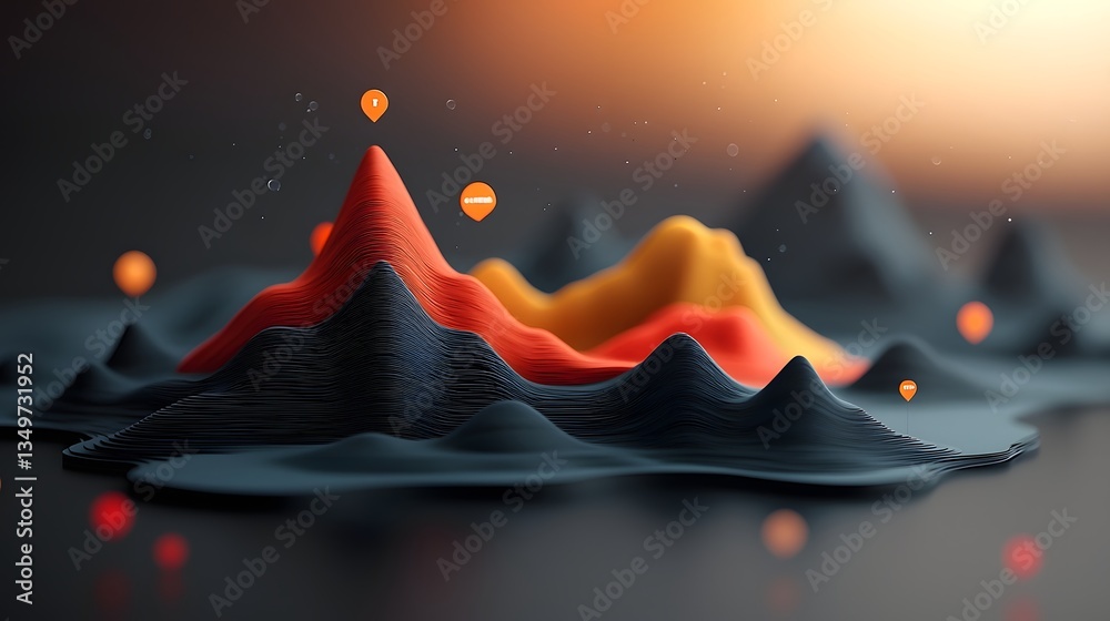 Poster mesmerizing fluid topographical terrain with dynamic data visualization of weather metrics heatmap g