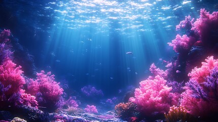 Fototapeta premium Sunlight filtering through water illuminating vibrant coral reef