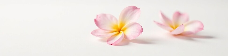 Fototapeta premium A small delicate flower with petals of pastel pink and yellow isolated on a white background, soft focus, botanical, petal