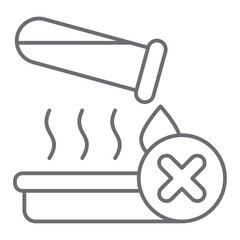 Flask liquid pouring to plate forbidden thin line icon, prohibited items concept. Vector graphics. Poured test tube flask sign on white background, outline style icon for mobile or web design.