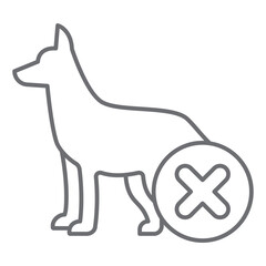 Guard dog ban thin line icon, prohibited items concept. Vector graphics. Rescuer pet animal forbidden sign on white background, outline style icon for mobile or web design.