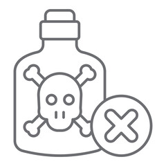 Bottle with poison ban thin line icon, prohibited items concept. Vector graphics. Poison glass bottle forbidden sign on white background, outline style icon for mobile or web design.