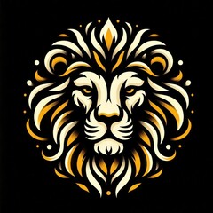 Obraz premium Ornate Lion Head, Floral Design, Dark Background, Logo Design