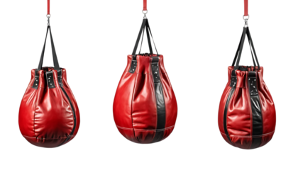 Set of red leather boxing bags png