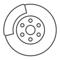 Wheel brake disc thin line icon, car parts concept. Vector graphics. Automobile brake system part sign on white background, outline style icon for mobile or web design.