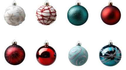Christmas ornaments display on white background