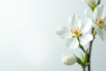 Obraz premium Delicate white blossom against pure white background, backdrop, delicate