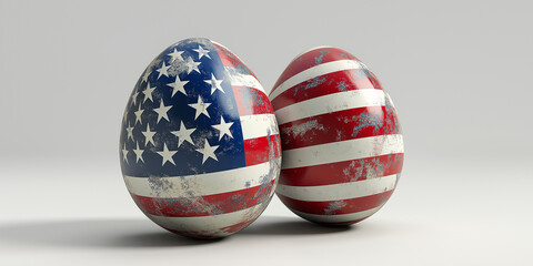 Obraz premium Two Easter eggs in the colors of the American Flag. Drawing of the US flag on an Easter egg.