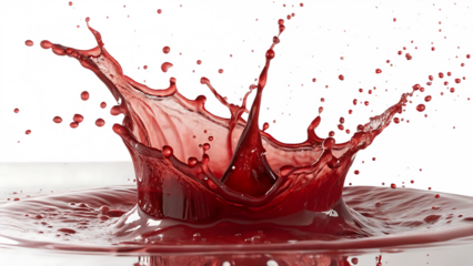Dynamic red liquid splash frozen in time showing droplets and waves