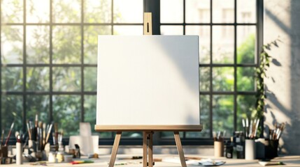 Blank canvas on easel in artist studio