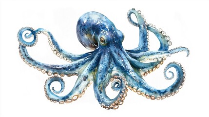 Fototapeta premium a watercolor blue octopus