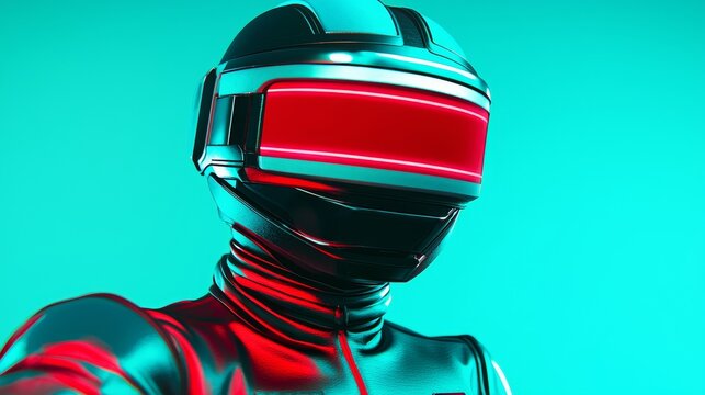 Futuristic Cyborg Robot in Neon Lights Urban Setting Digital Art Vibrant Colors Close-Up View Sci-Fi Concept