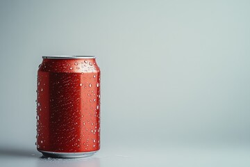 A cold refreshing beverage can covered in water droplets is shown