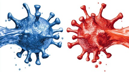 Abstract Collision of Blue and Red Viruses 3D Render