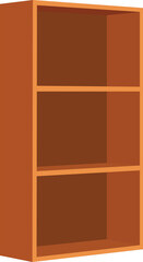 vector illustration of a bookshelf isolated on a white background.A brown bookcase with three shelves. The bookcase is empty. The bookcase is made of wood