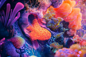 Obraz premium Vibrant Underwater Coral Reef Ecosystem with Colorful Marine Life Beauty