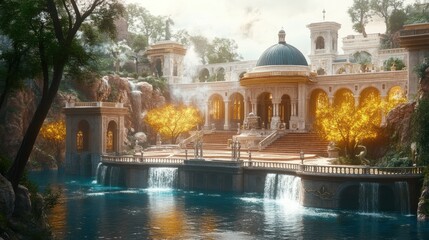 Fototapeta premium Opulent Palace by a Serene Lake
