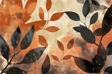 Abstract floral design with earthy tones and modern art aesthetic, a chic wallpaper or background for contemporary applications