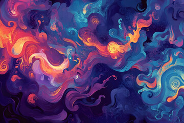 Fototapeta premium Abstract Painting Style of Swirling Cosmic Clouds with Vibrant Colors