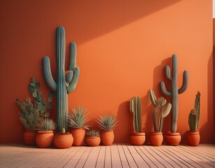 cactus wallpaper in front of a terracotta wall minimalist aesthetic
