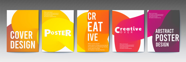 abstract poster design, Modern gradient poster background vector set. Minimalist cover template with vibrant perspective geometric prism shapes in motion. Ideal design for social media, cover, banner