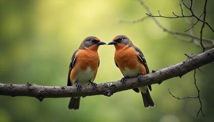 Fototapeta premium Two Birds Perched on Branch Nature Photography