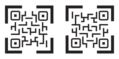 Scan QR code black icon set isolated on transparent background. Digital barcode scanning qr code sign for smartphone, payment, mobile app. Flat or line vector collection. Scan me phone tag symbol. 