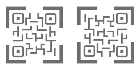 Scan QR code black icon set isolated on transparent background. Digital barcode scanning qr code sign for smartphone, payment, mobile app. Flat or line vector collection. Scan me phone tag symbol. 