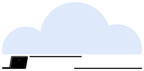 Cloud with abstract lines and laptop signifying cloud computing, data storage, or online communication. Ideal for data transfer, technology, remote work, innovation, efficiency, digital tools flat