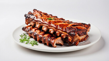 Tender Grilled Pork Ribs Isolated on a White Background for BBQ Lovers
