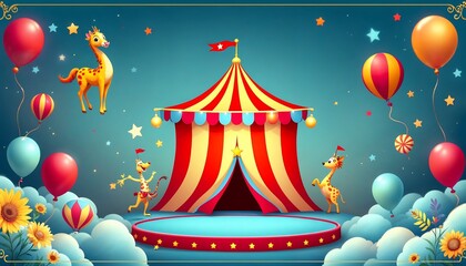 Obraz premium Circus Tent with Giraffes and Balloons Illustration