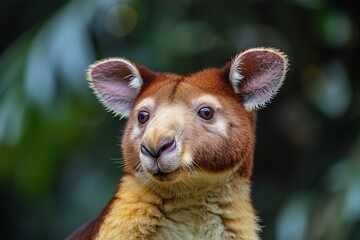 Fototapeta premium Stunning close up portrait of Lumholtzs tree kangaroo capturing fine fur detail intelligent eyes reflecting natural light professional wildlife photography shot