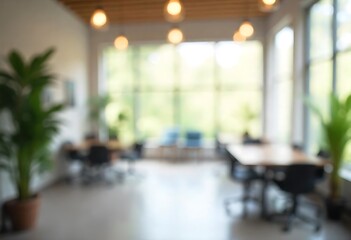 Generative AI Imagines a Serene Modern Office Workspace with Lush Greenery