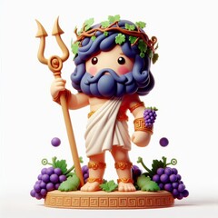 Fototapeta premium Adorable 3D render of a kawaii Dionysus figure amidst grapevines and grapes