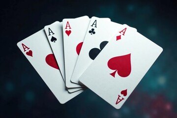 Fototapeta premium Four aces displayed in a strategic, symmetrical formation , card game, background